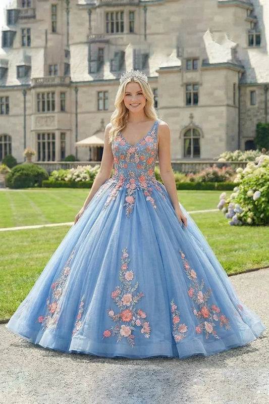 Maravilla Elegant Ball Gown Spaghetti Strap Quinceañera Dress With Lace & 3D Floral