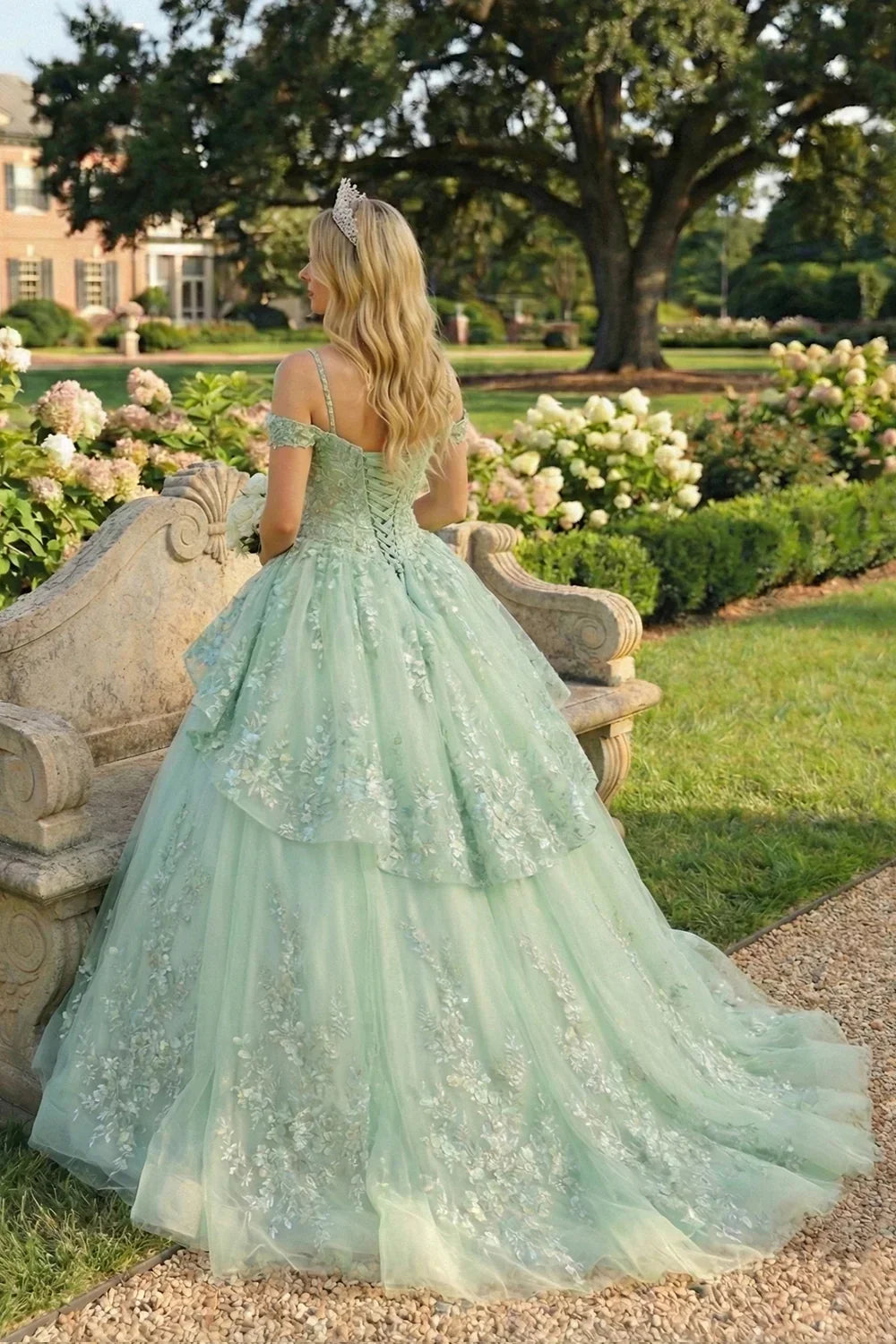 Mariposa Elegant Ball Gown Cold Shoulder Quinceañera Dress With Floral Embroidery