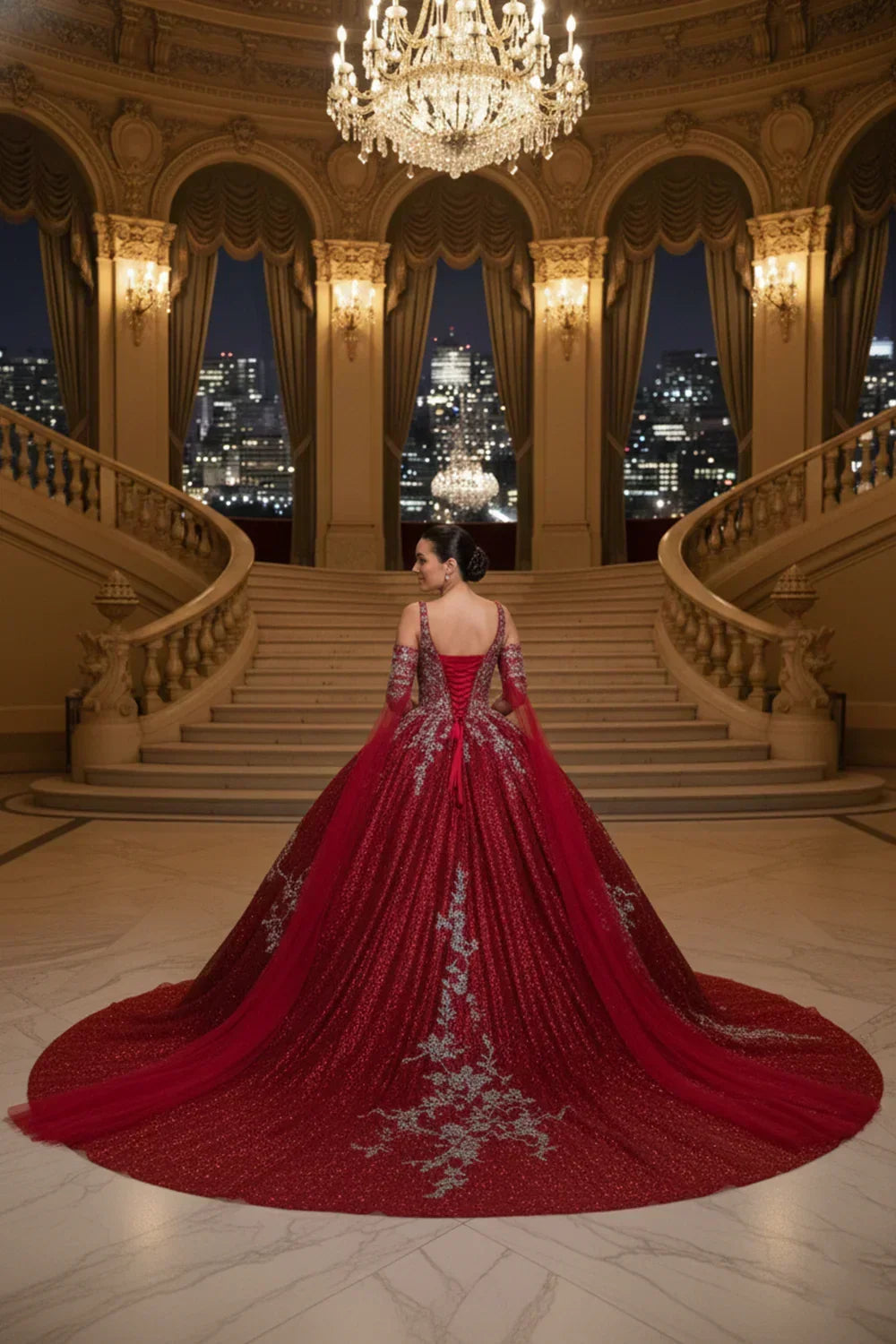 Imperia Exquisite Off-the-shoulder Tulle Long Quinceañera Dress With Embroidery & Glitter