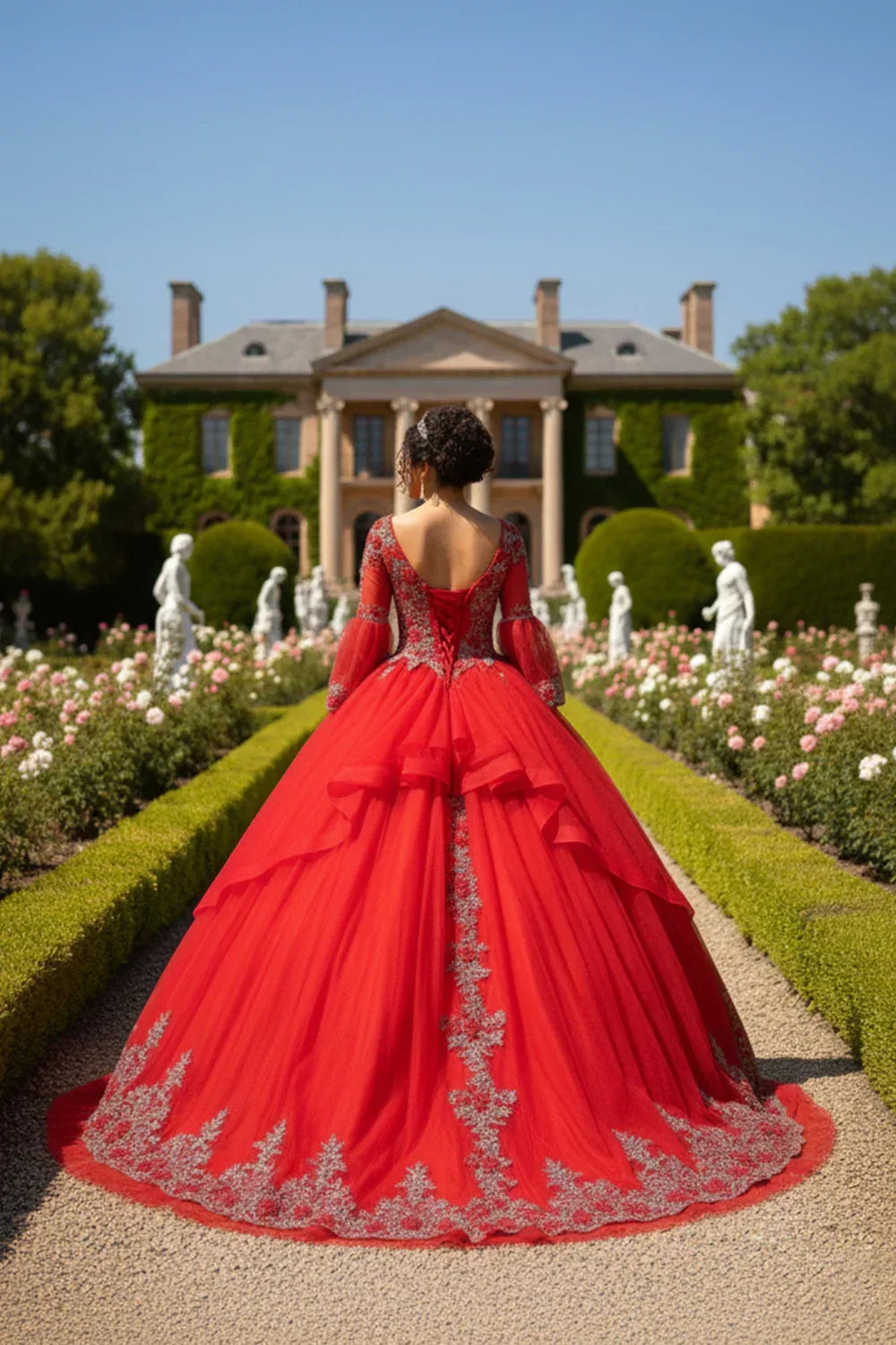 Valeria Exquisite Ball Gown V Neck Ruffled Tulle Long Quinceañera Dress With Beading