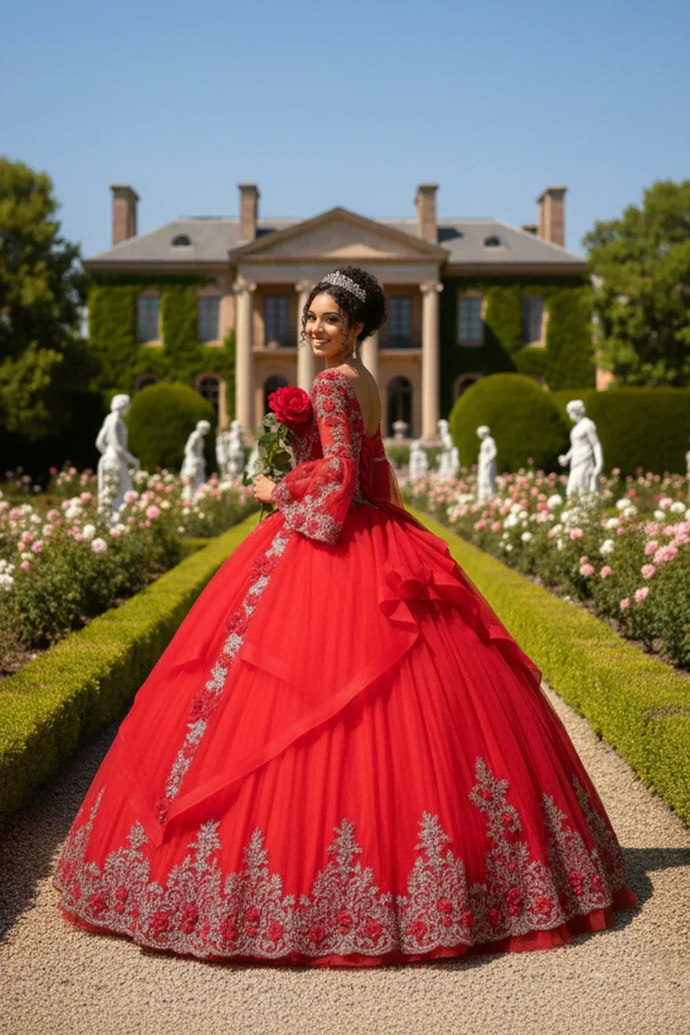 Valeria Exquisite Ball Gown V Neck Ruffled Tulle Long Quinceañera Dress With Beading