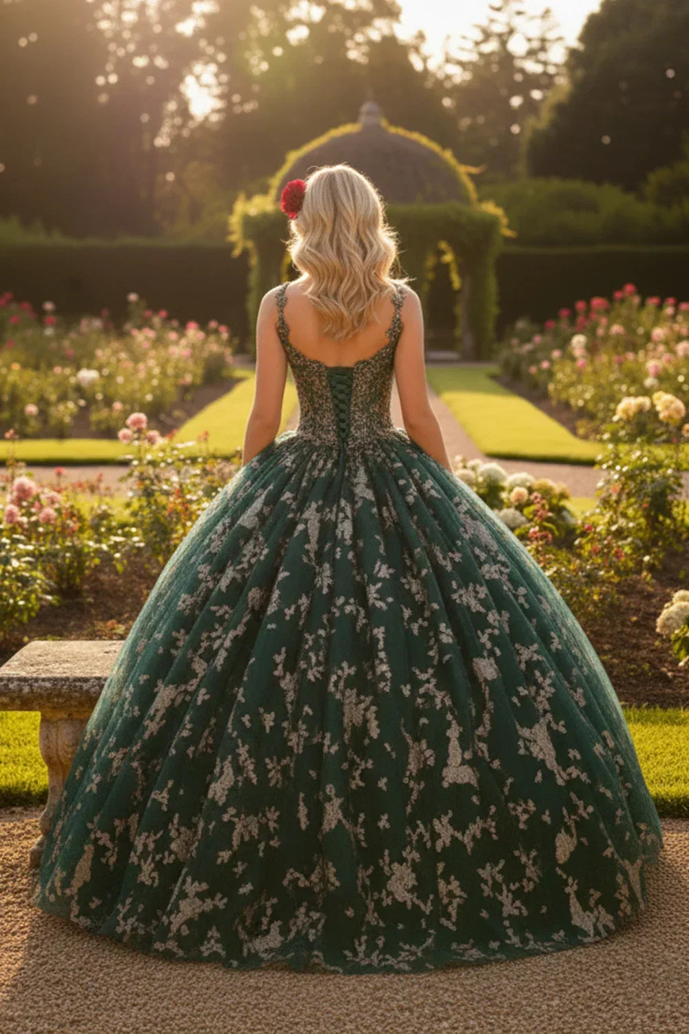 Esmeralda Exquisite Ball Gown V Neck Tulle Long Quinceañera Dress With Appliqued
