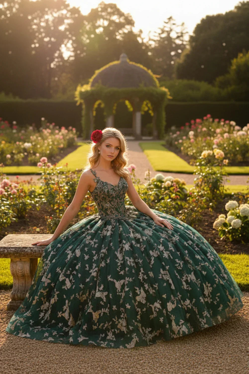 Esmeralda Exquisite Ball Gown V Neck Tulle Long Quinceañera Dress With Appliqued