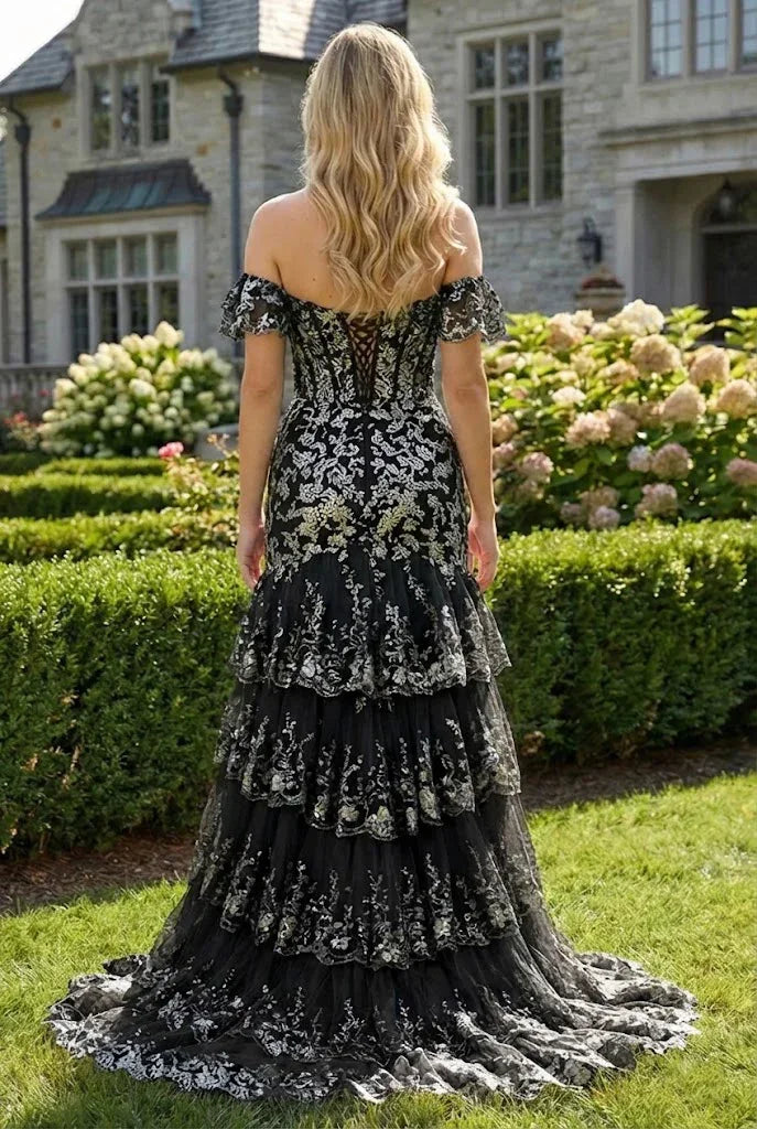 Darliane Floral Sequin Corset Off the Shoulder Sheath Prom Dress
