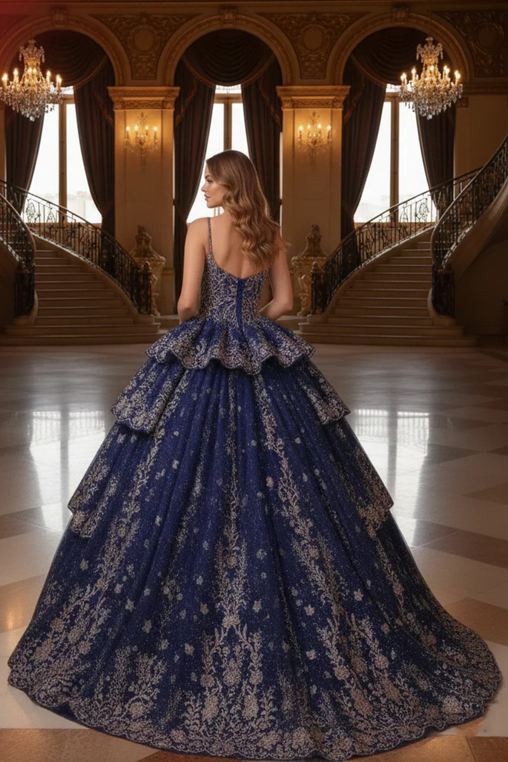 Marcela Layered Ruffled Ball Gown Cold Shoulder Quinceañera Dress With Embroidery