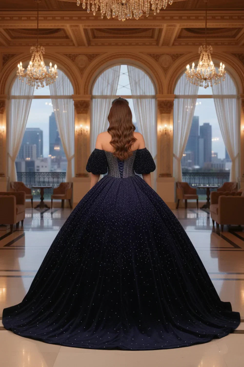 Estrella Luxurious Sparkle Ball Gown Cold Shoulder Quinceañera Dress