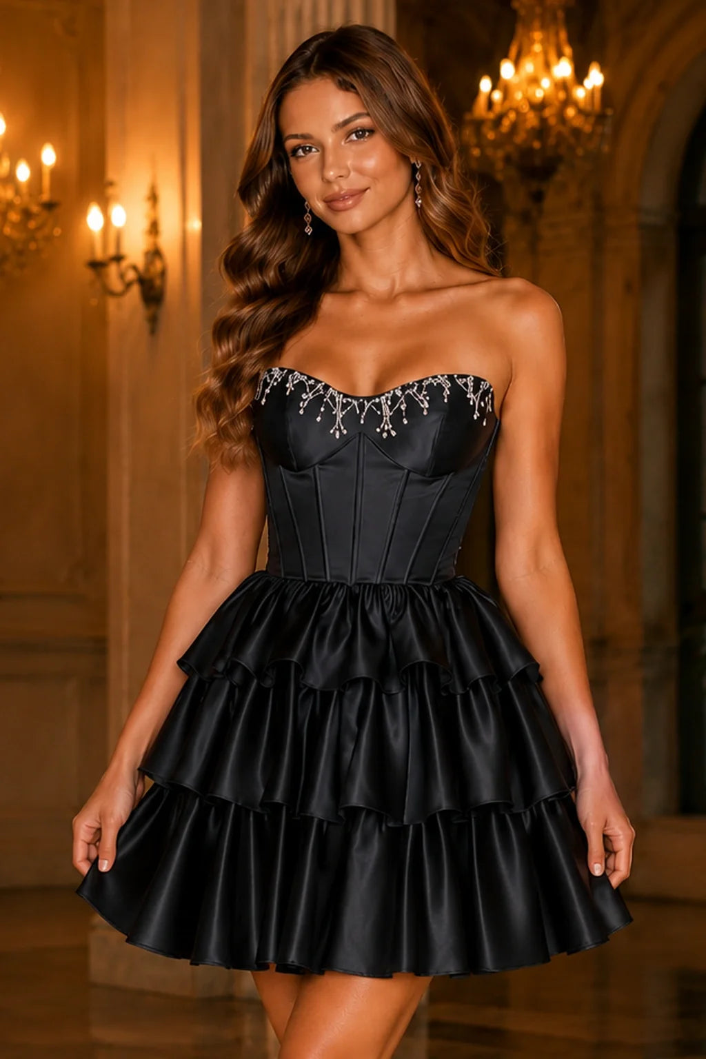 Nell Light Blue Tiered Ruffle Corset Mini Homecoming Dress
