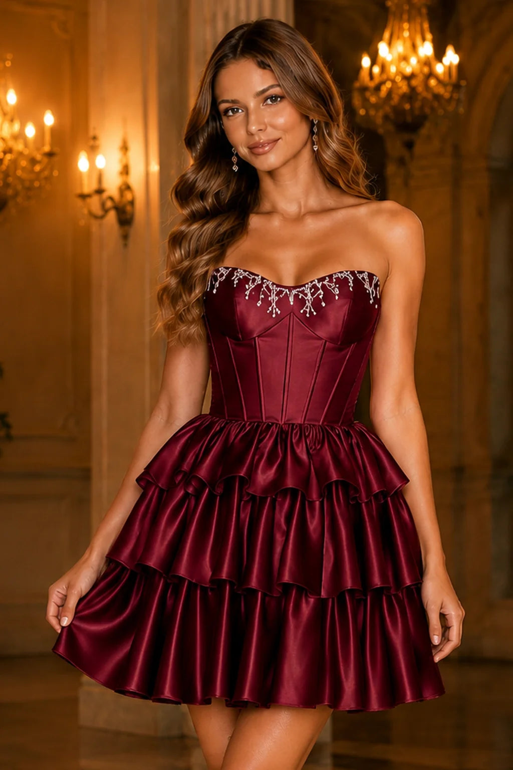 Nell Light Blue Tiered Ruffle Corset Mini Homecoming Dress