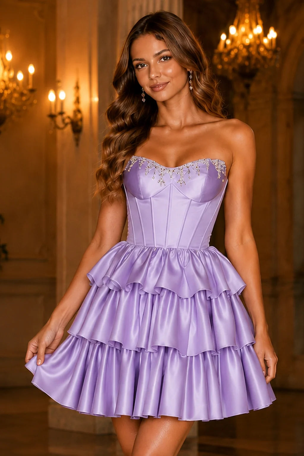 Nell Light Blue Tiered Ruffle Corset Mini Homecoming Dress
