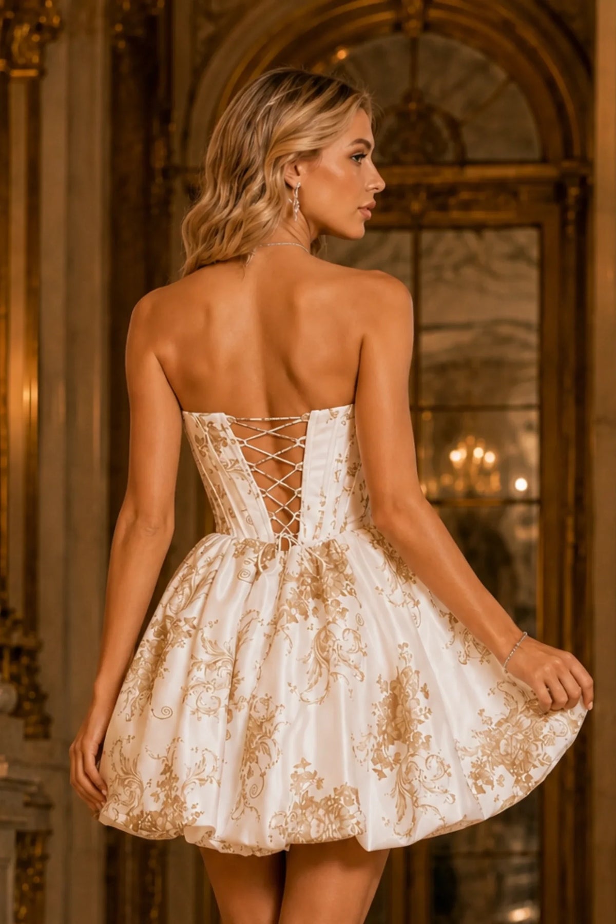 Thalia Blue Floral Strapless A-Line Mini Homecoming Dress