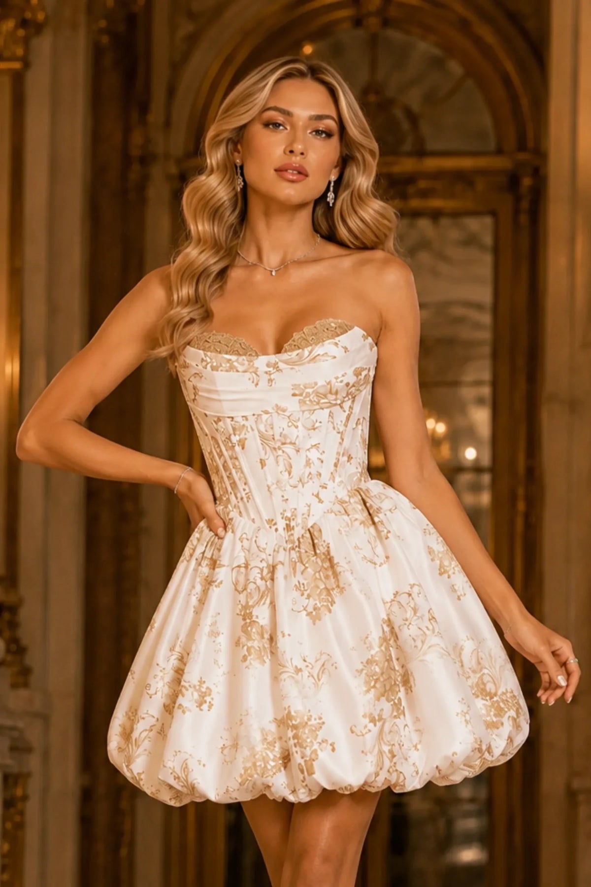 Thalia Blue Floral Strapless A-Line Mini Homecoming Dress
