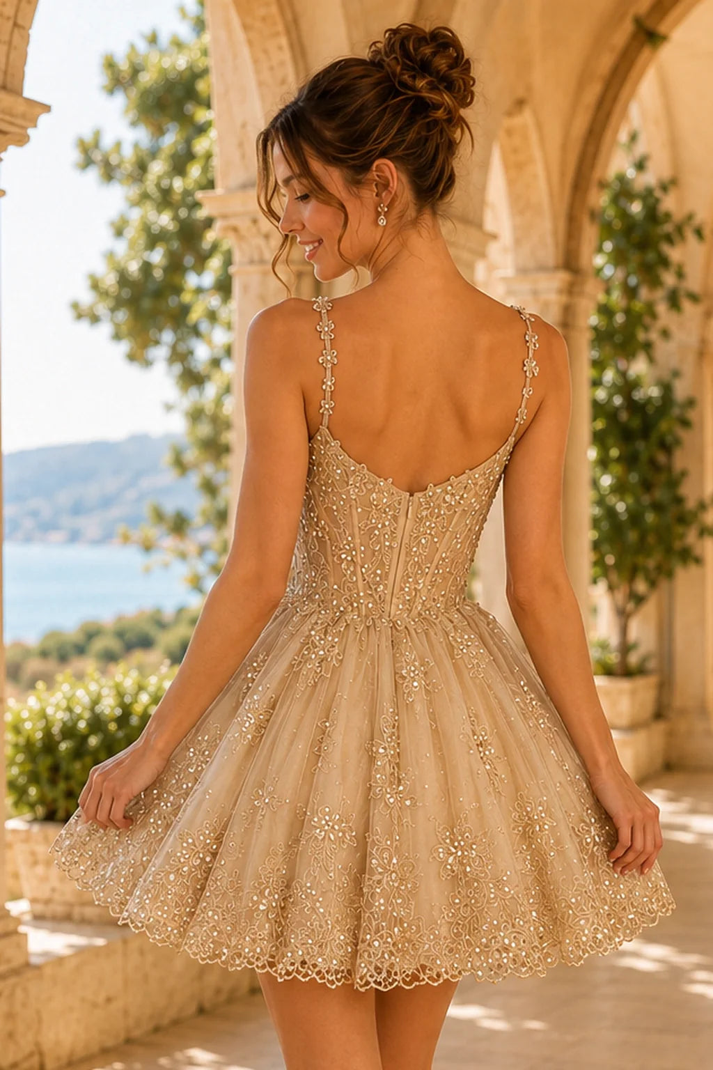 Mina Navy Blue Beaded Corset A-Line Mini Homecoming Dress