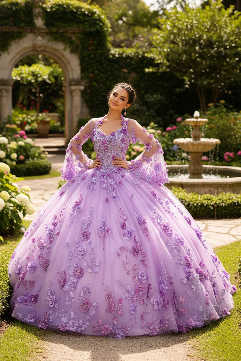 Antonella Charming Ball Gown Illusion Neck Quinceañera Dress With 3D Floral & Lace