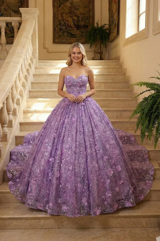 Violeta Elegant Ball Gown Strapless Quinceañera Dress With Floral Embroidery and Sequin