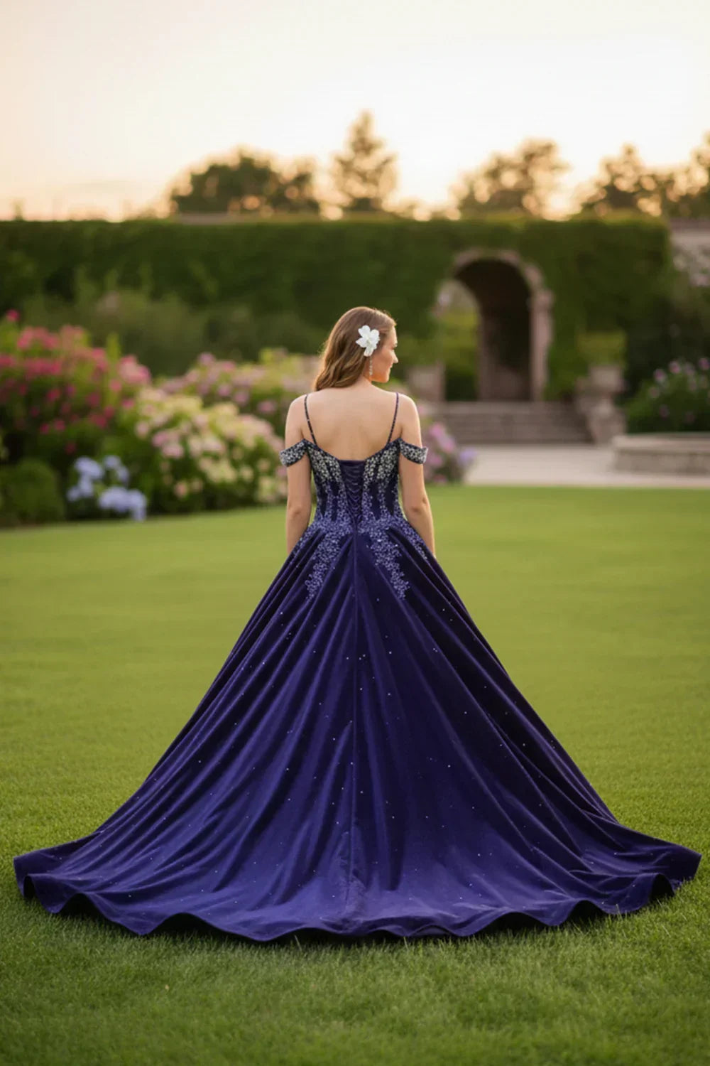 Luna Elegant Lace Ball Gown Cold Shoulder Quinceañera Dress With Sparkle