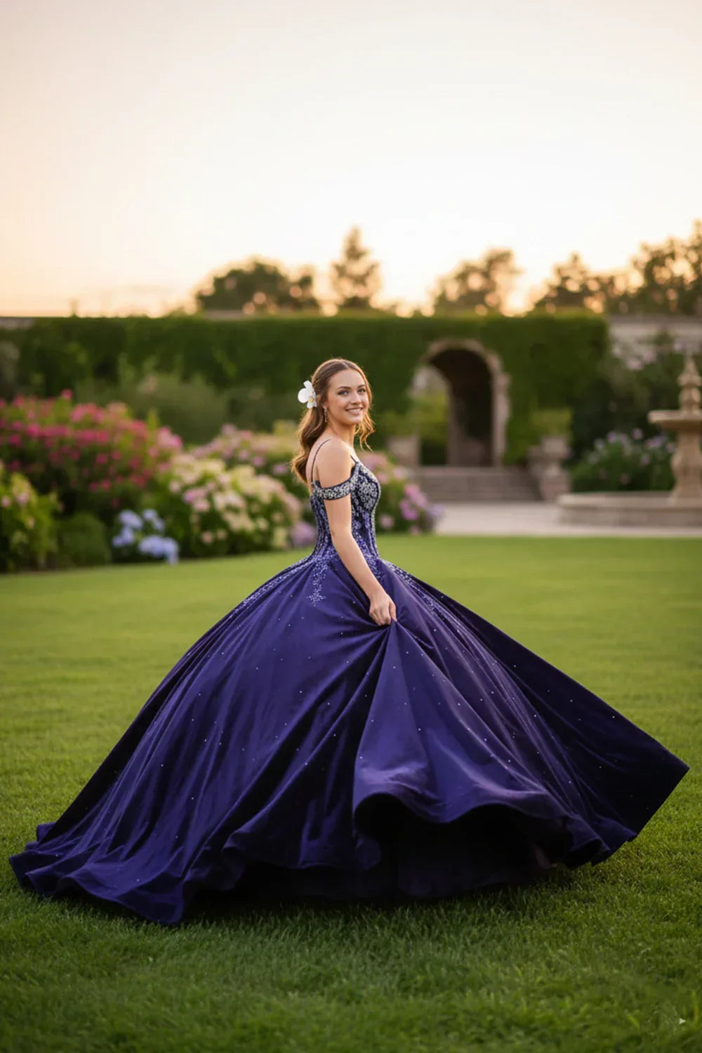 Luna Elegant Lace Ball Gown Cold Shoulder Quinceañera Dress With Sparkle