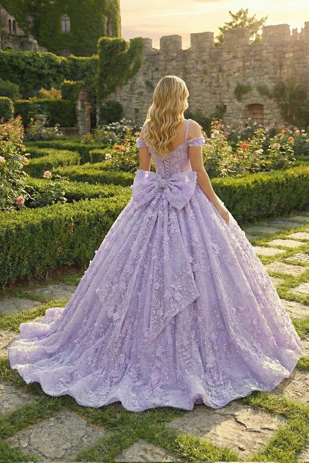 Isabella Exquisite Ball Gown V Neck Tulle Long Quinceañera Dress With Appliques And Bow