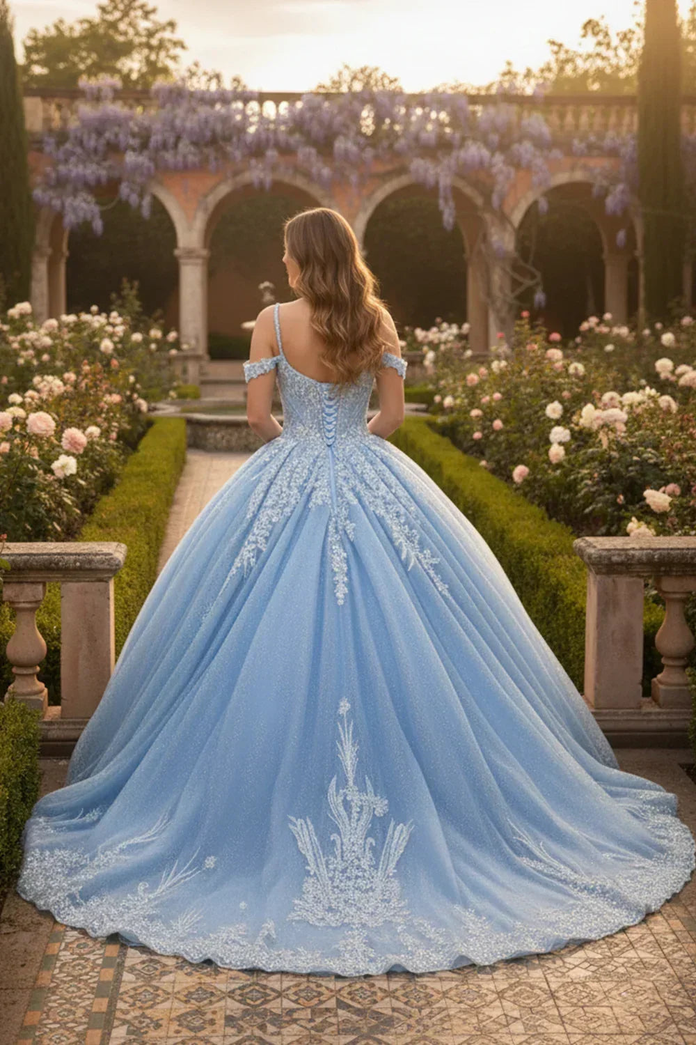 Adriana Intricate Lace Ball Gown Off-the-shoulder Quinceañera Dress With Embroidery
