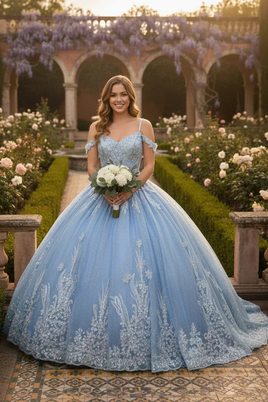 Adriana Intricate Lace Ball Gown Off-the-shoulder Quinceañera Dress With Embroidery