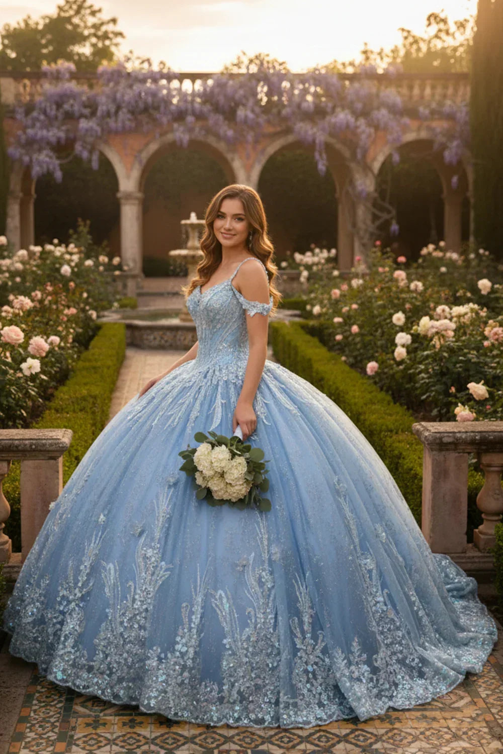 Adriana Intricate Lace Ball Gown Off-the-shoulder Quinceañera Dress With Embroidery