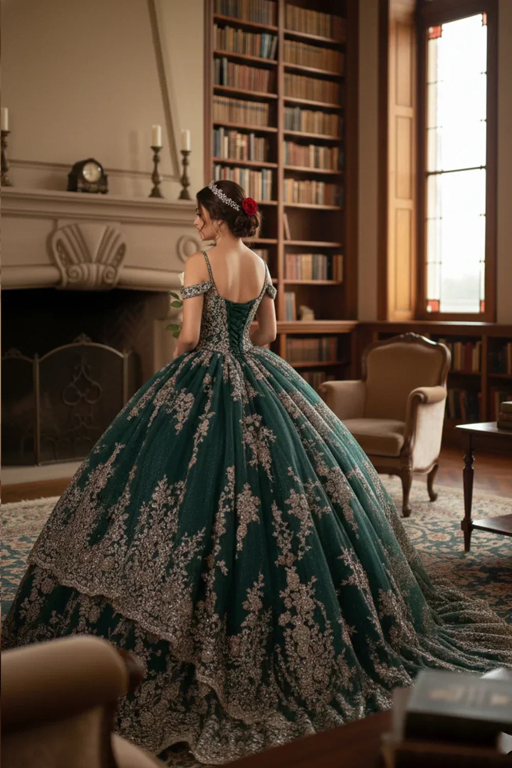 Esperanza Luxurious Ball Gown Cold Shoulder Quinceañera Dress With Glitter Lace