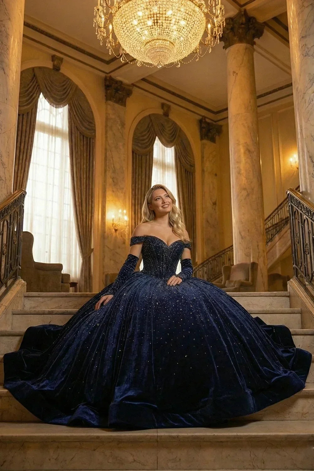Lucero Luxurious Ball Gown Off-the-shoulder Quinceañera Dress With Glitter & Velvet