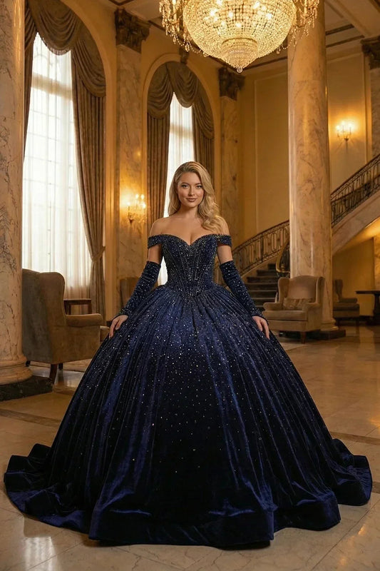 Lucero Luxurious Ball Gown Off-the-shoulder Quinceañera Dress With Glitter & Velvet
