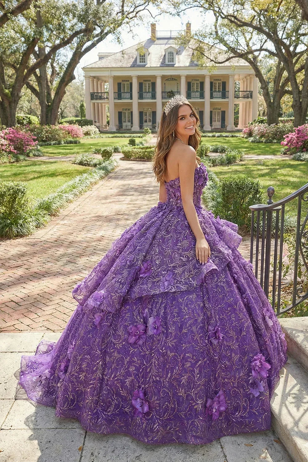Constanza Textured Ruffles Ball Gown Illusion Off-the-shoulder Quinceañera Dress With Lace & 3D Floral