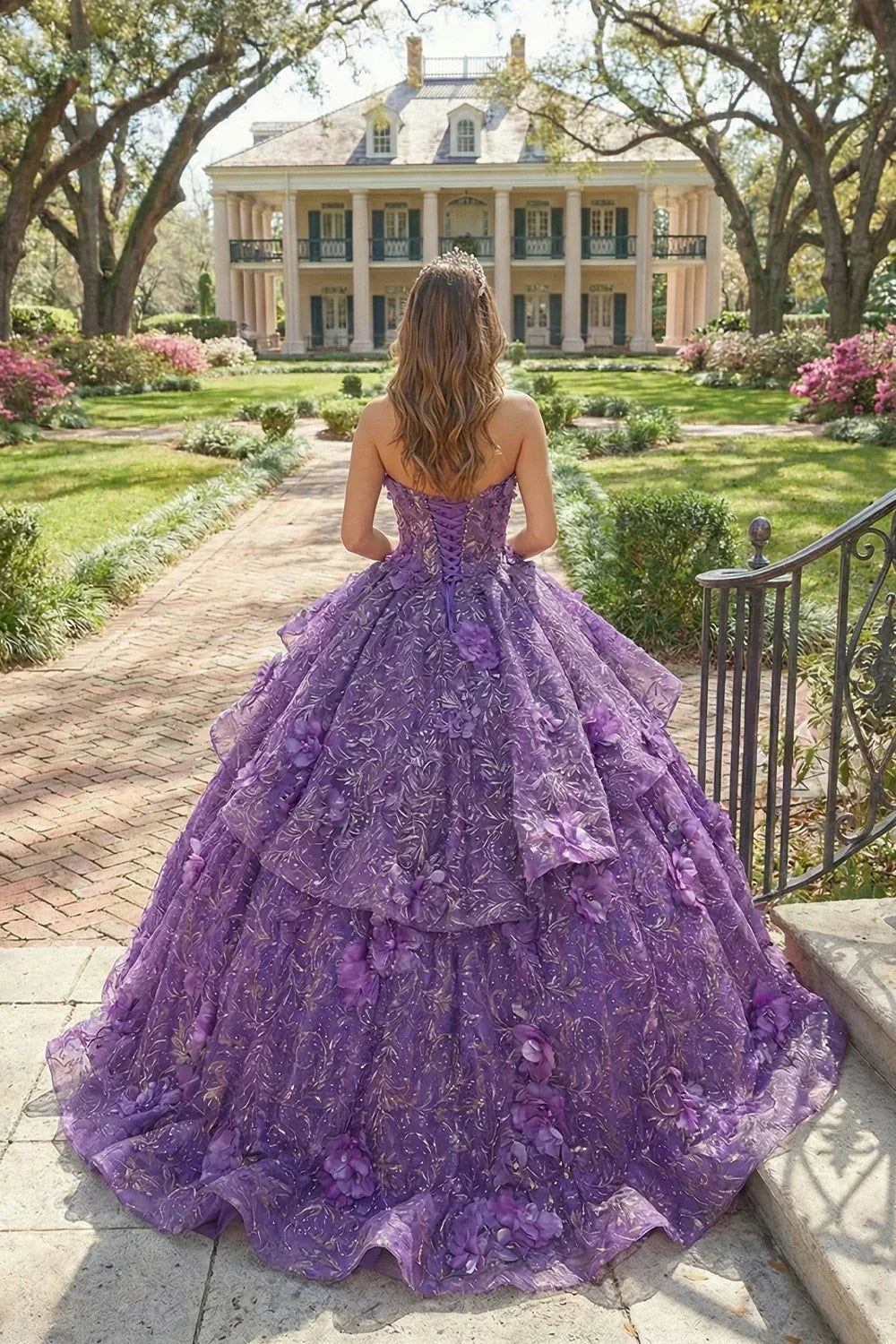 Constanza Textured Ruffles Ball Gown Illusion Off-the-shoulder Quinceañera Dress With Lace & 3D Floral
