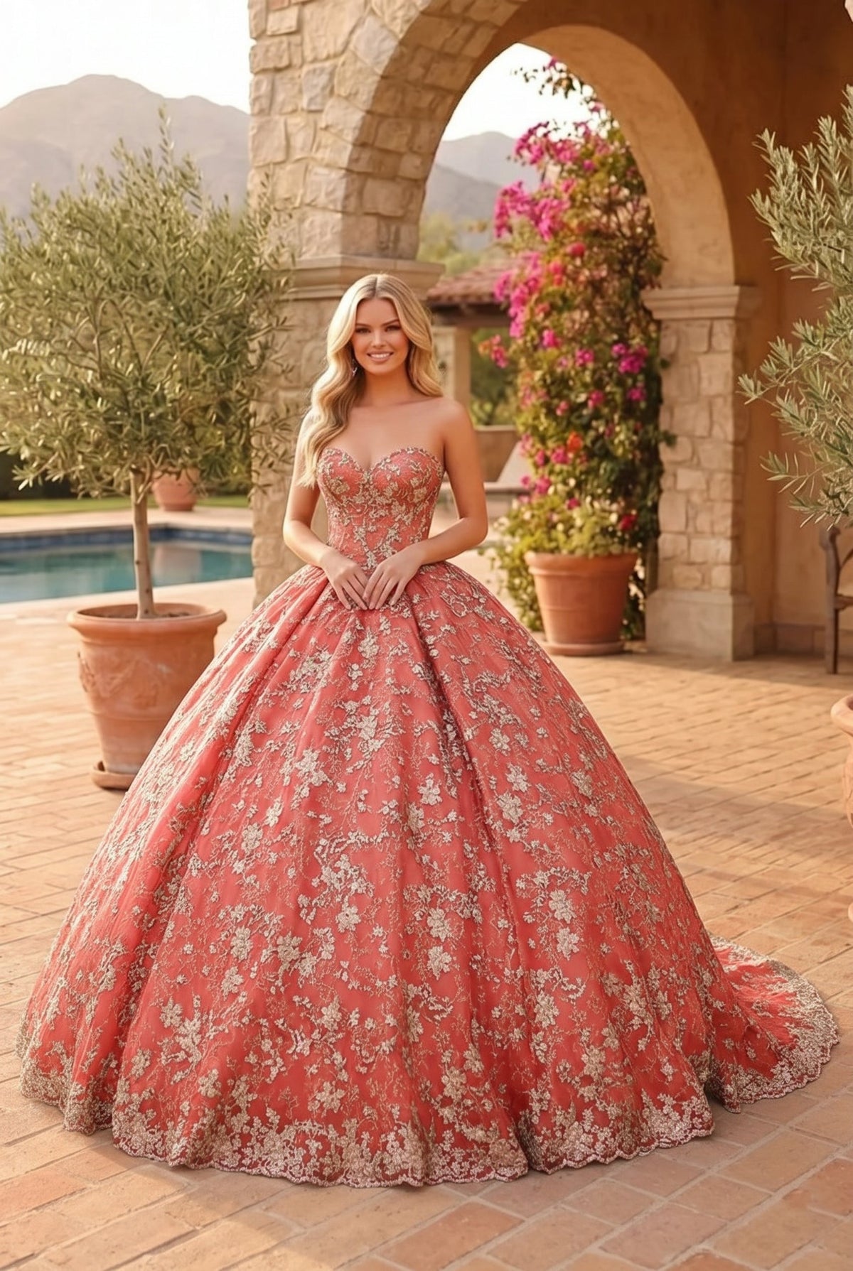Liliana Charming Glitter Ball Gown Sleeveless Quinceañera Dress With Embroidery and Bow
