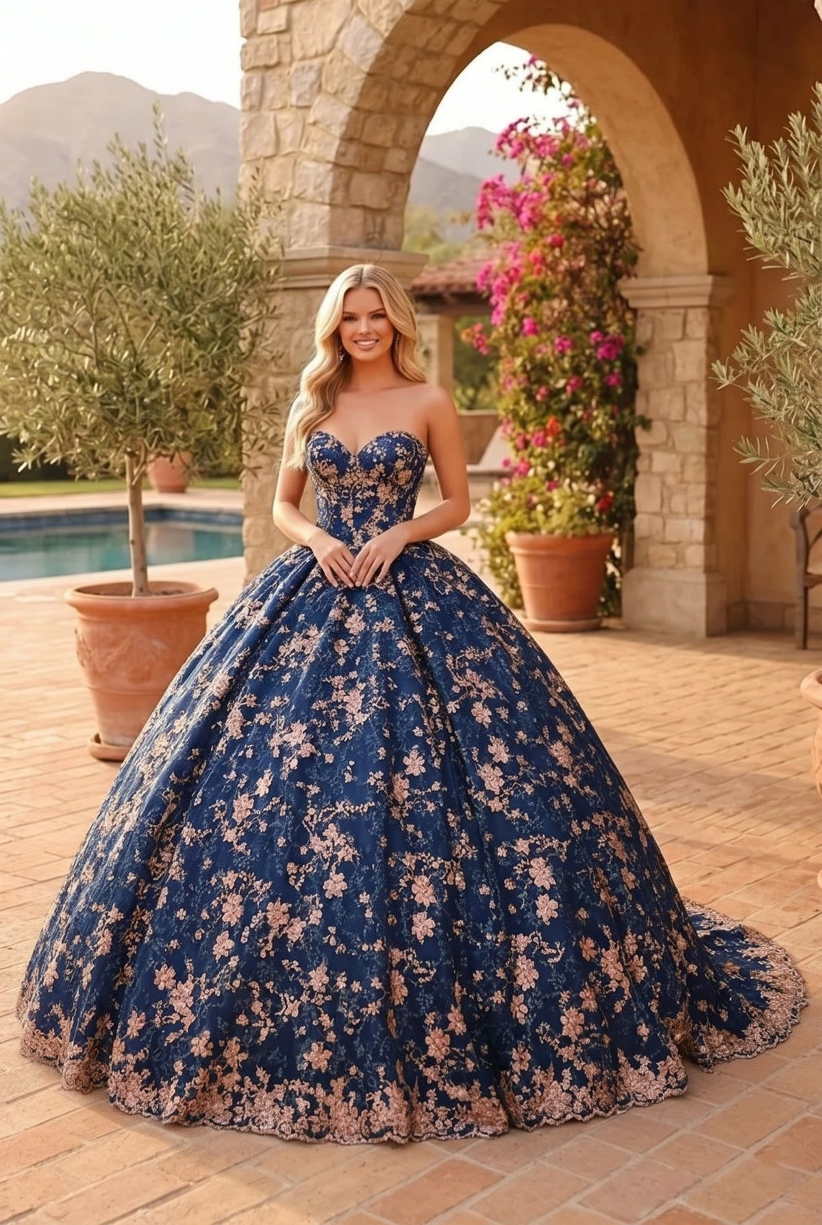 Liliana Charming Glitter Ball Gown Sleeveless Quinceañera Dress With Embroidery and Bow