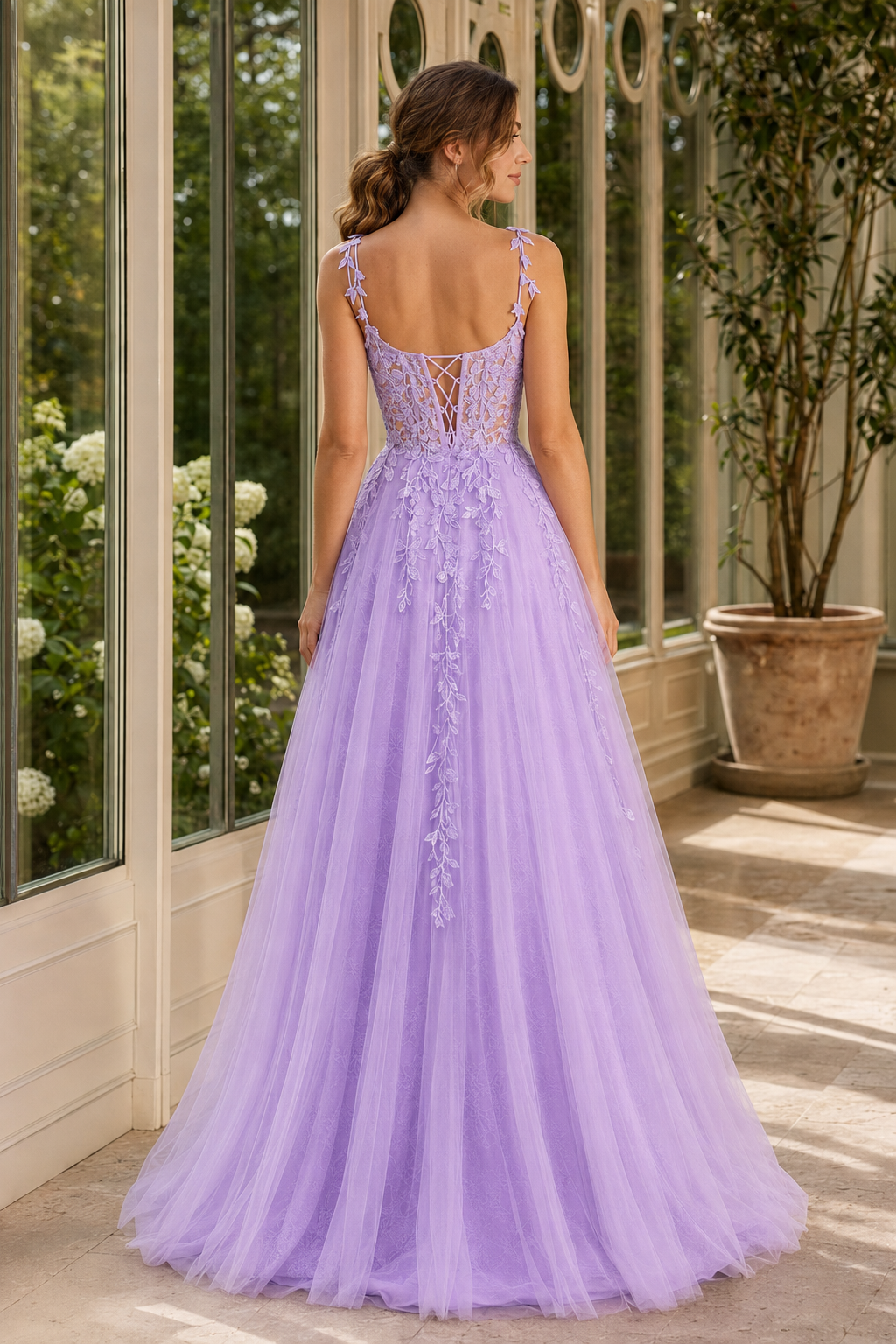Jorliane Elara Floral Strap A-Line Tulle Prom Dress