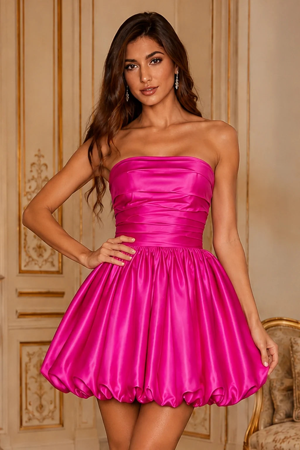 Greer Blush Pink Strapless Bubble-Hem Mini Homecoming Dress