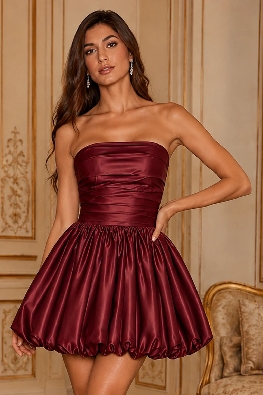 Greer Blush Pink Strapless Bubble-Hem Mini Homecoming Dress