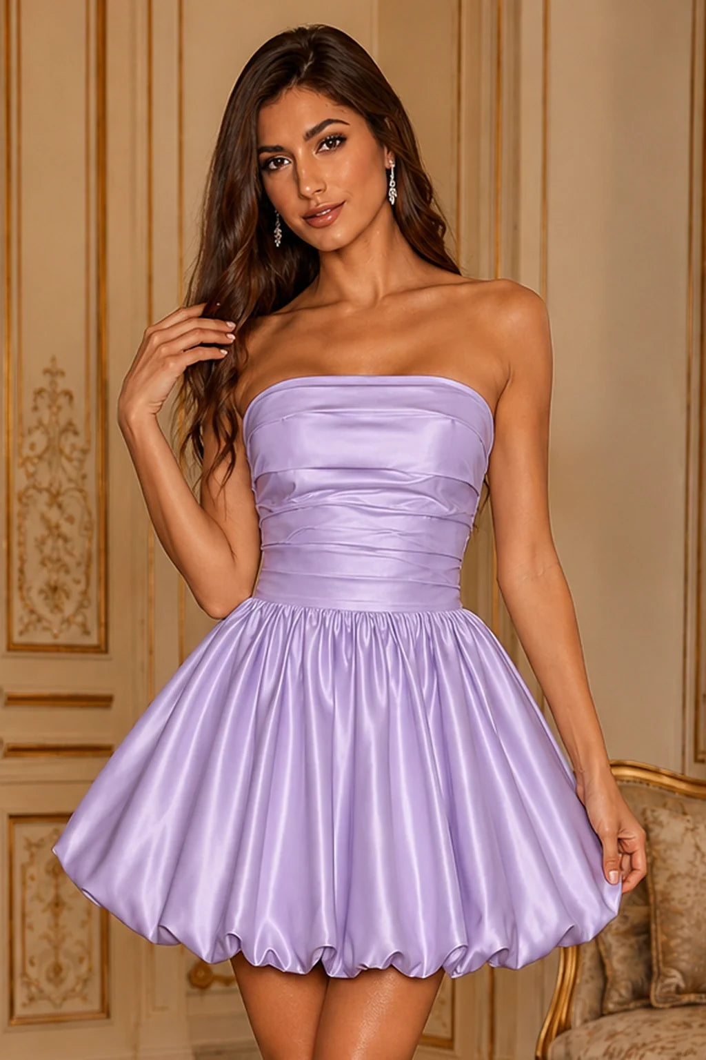 Greer Blush Pink Strapless Bubble-Hem Mini Homecoming Dress