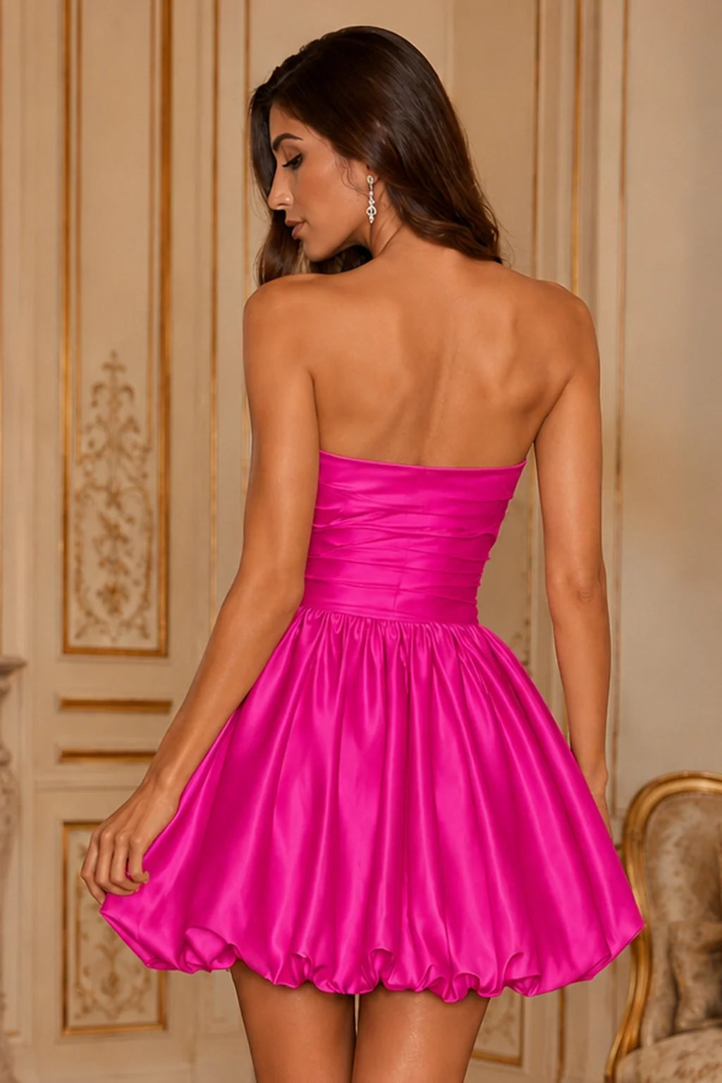 Greer Blush Pink Strapless Bubble-Hem Mini Homecoming Dress