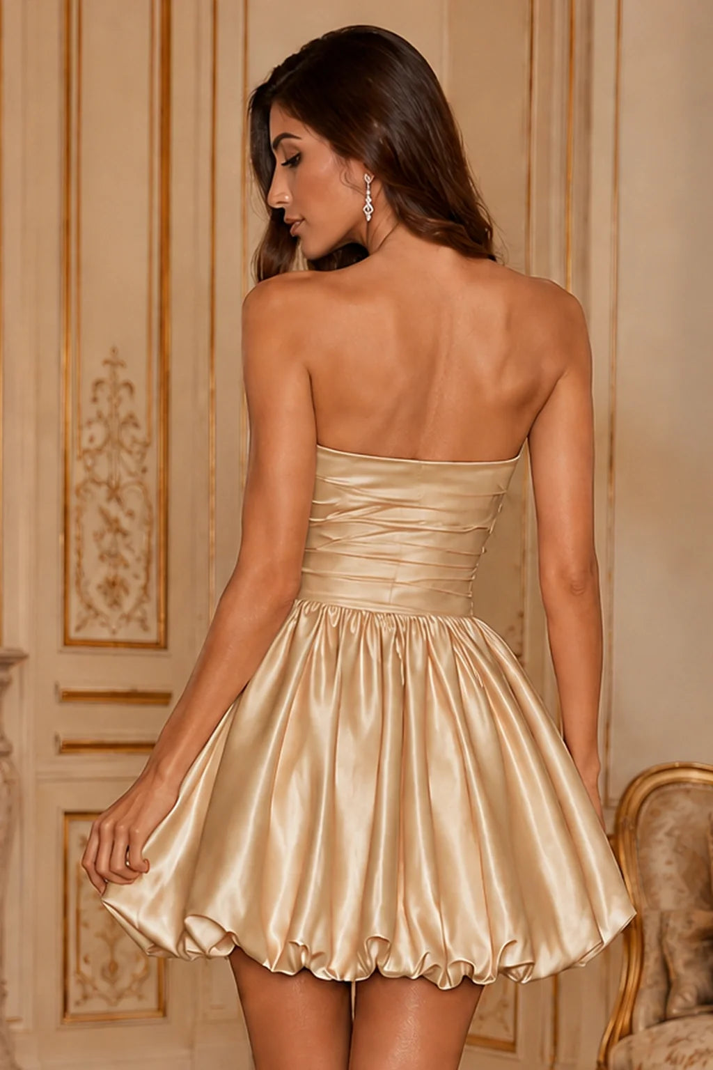 Greer Blush Pink Strapless Bubble-Hem Mini Homecoming Dress