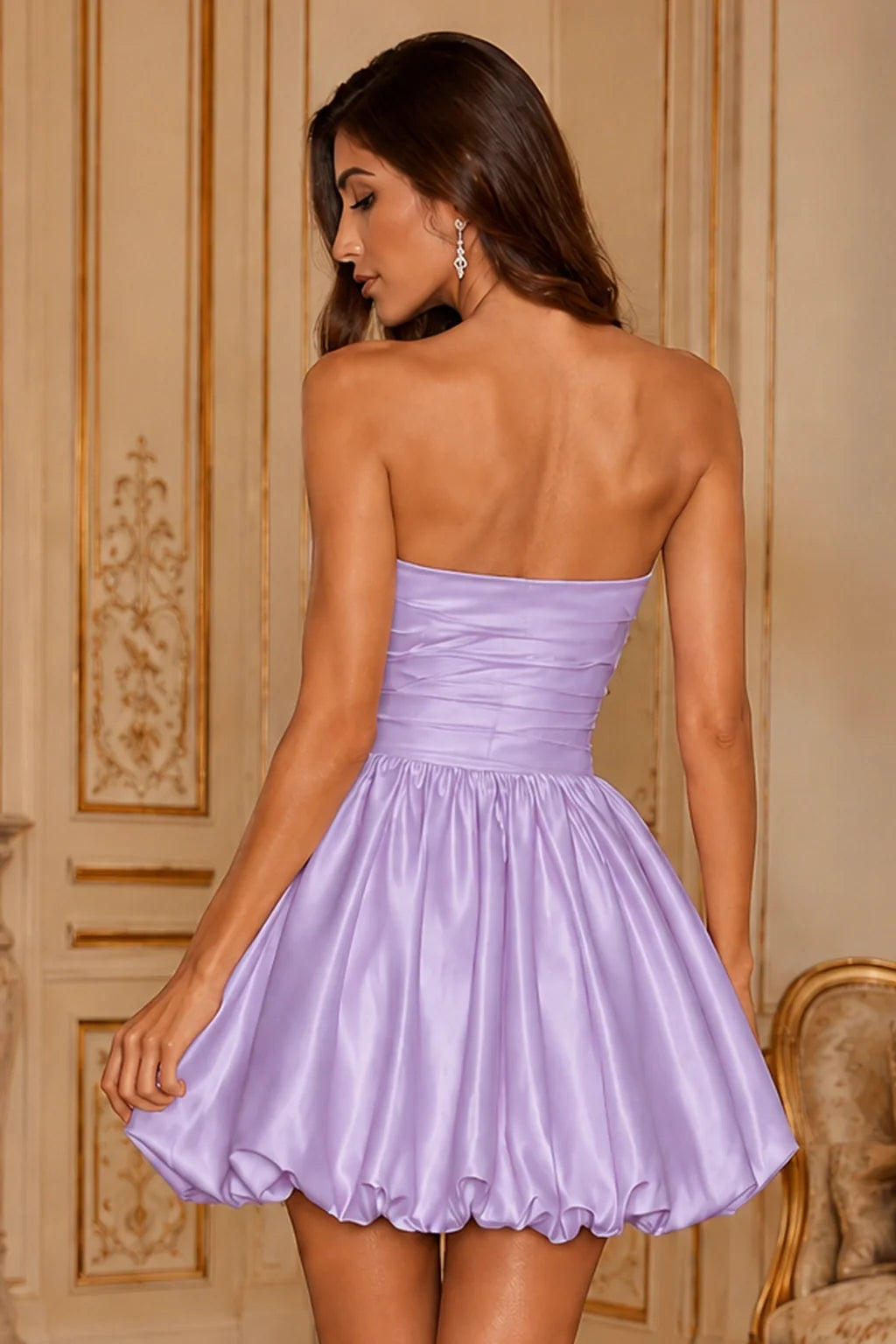 Greer Blush Pink Strapless Bubble-Hem Mini Homecoming Dress