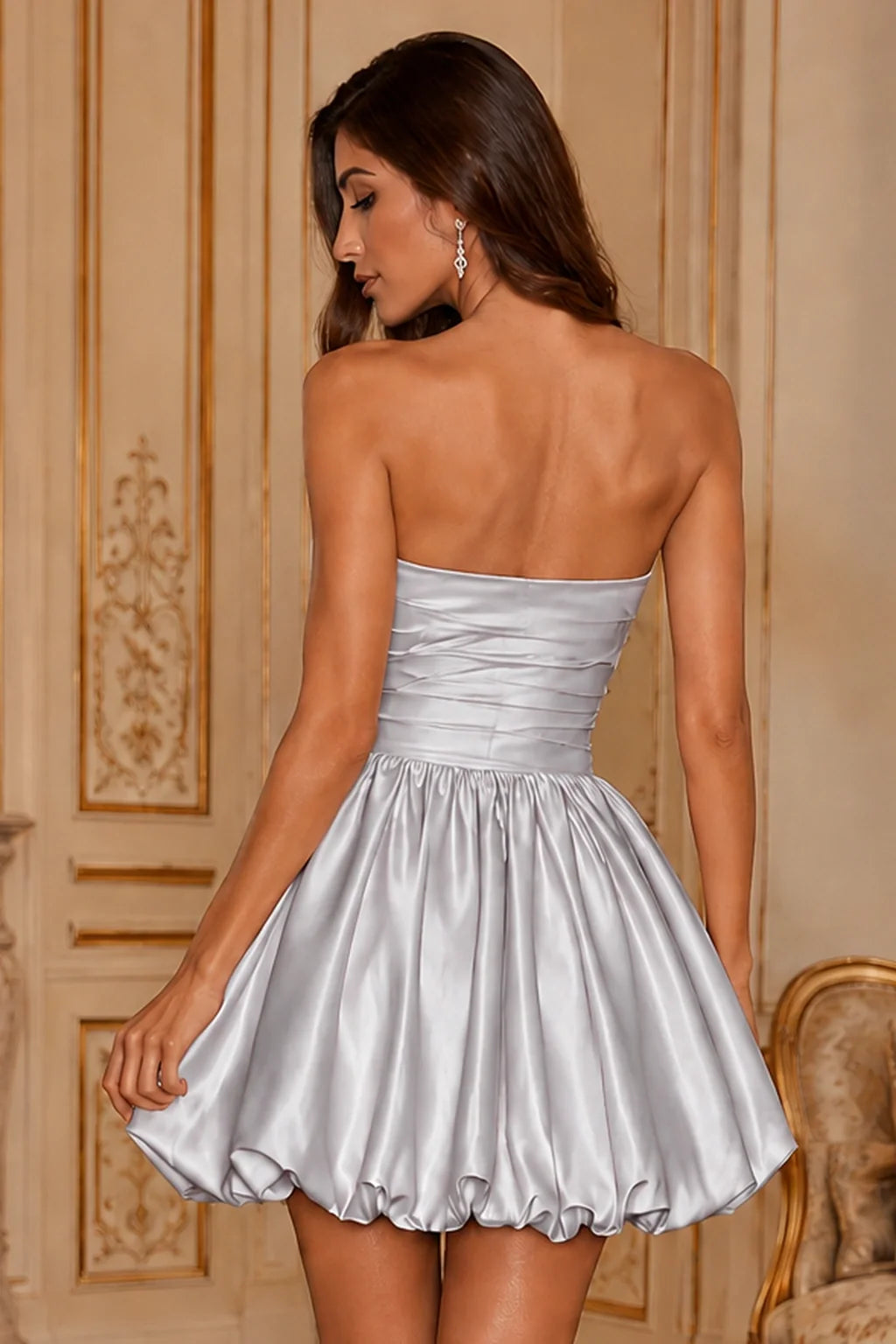 Greer Blush Pink Strapless Bubble-Hem Mini Homecoming Dress