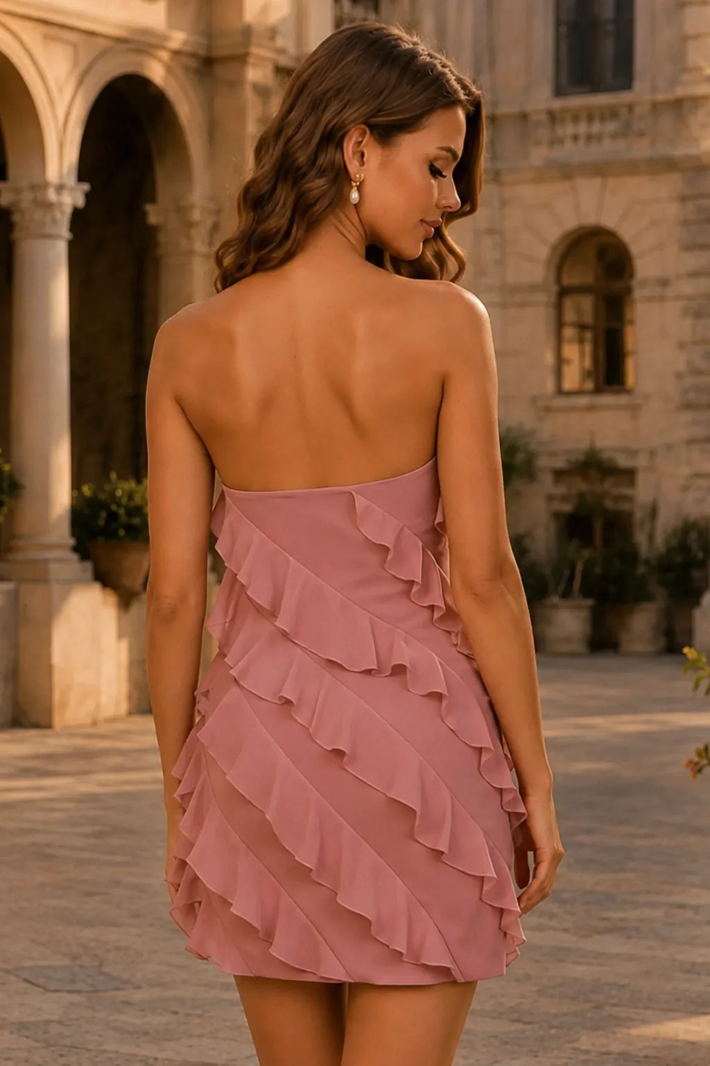 Kaelin Fuchsia Ruffle Bandeau Mini Homecoming Dress