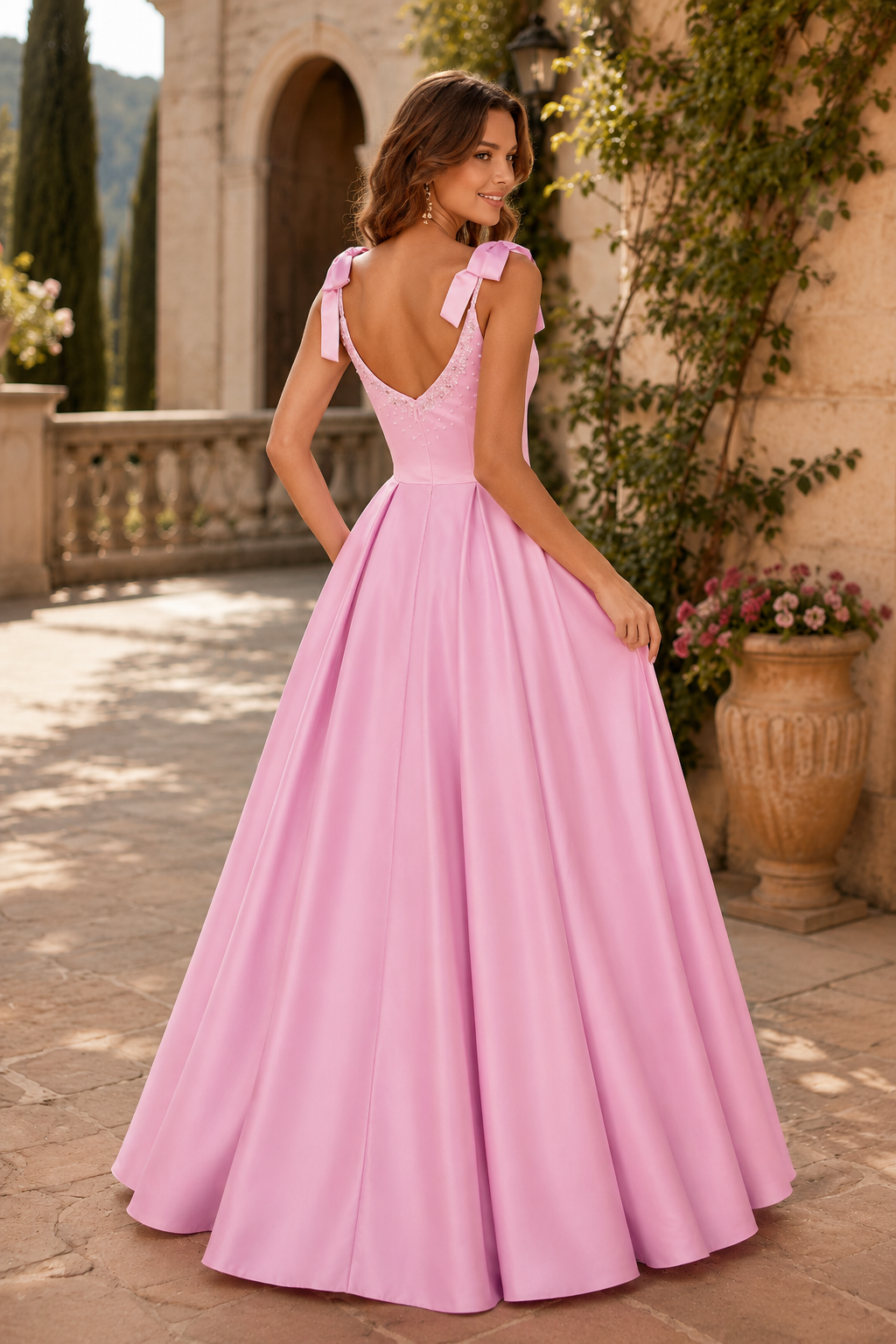 Estthia Light Bow-Shoulder A-Line Prom Dress