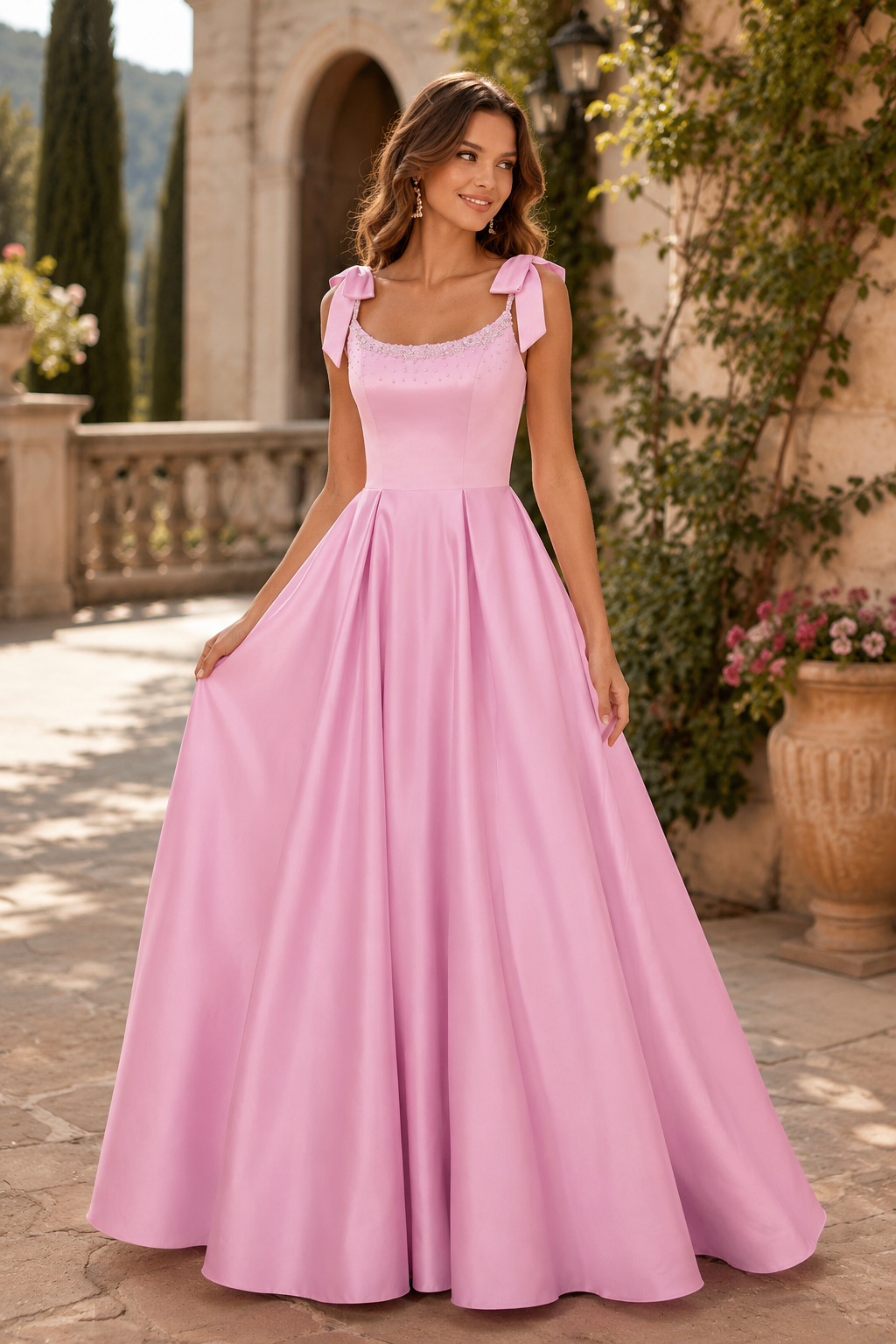 Estthia Light Bow-Shoulder A-Line Prom Dress