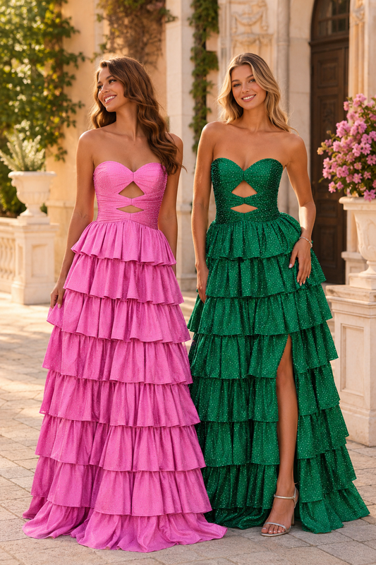 Aladora Cutout Tiered A-Line Prom Dress