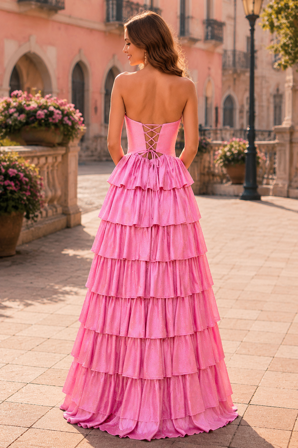 Aladora Cutout Tiered A-Line Prom Dress