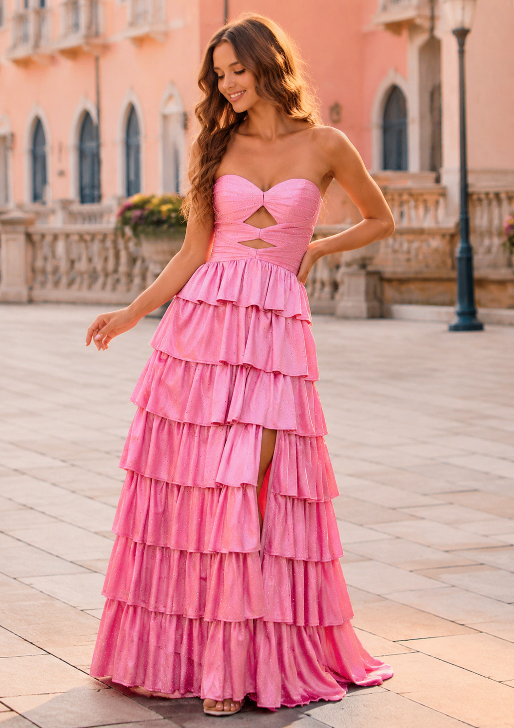 Aladora Cutout Tiered A-Line Prom Dress