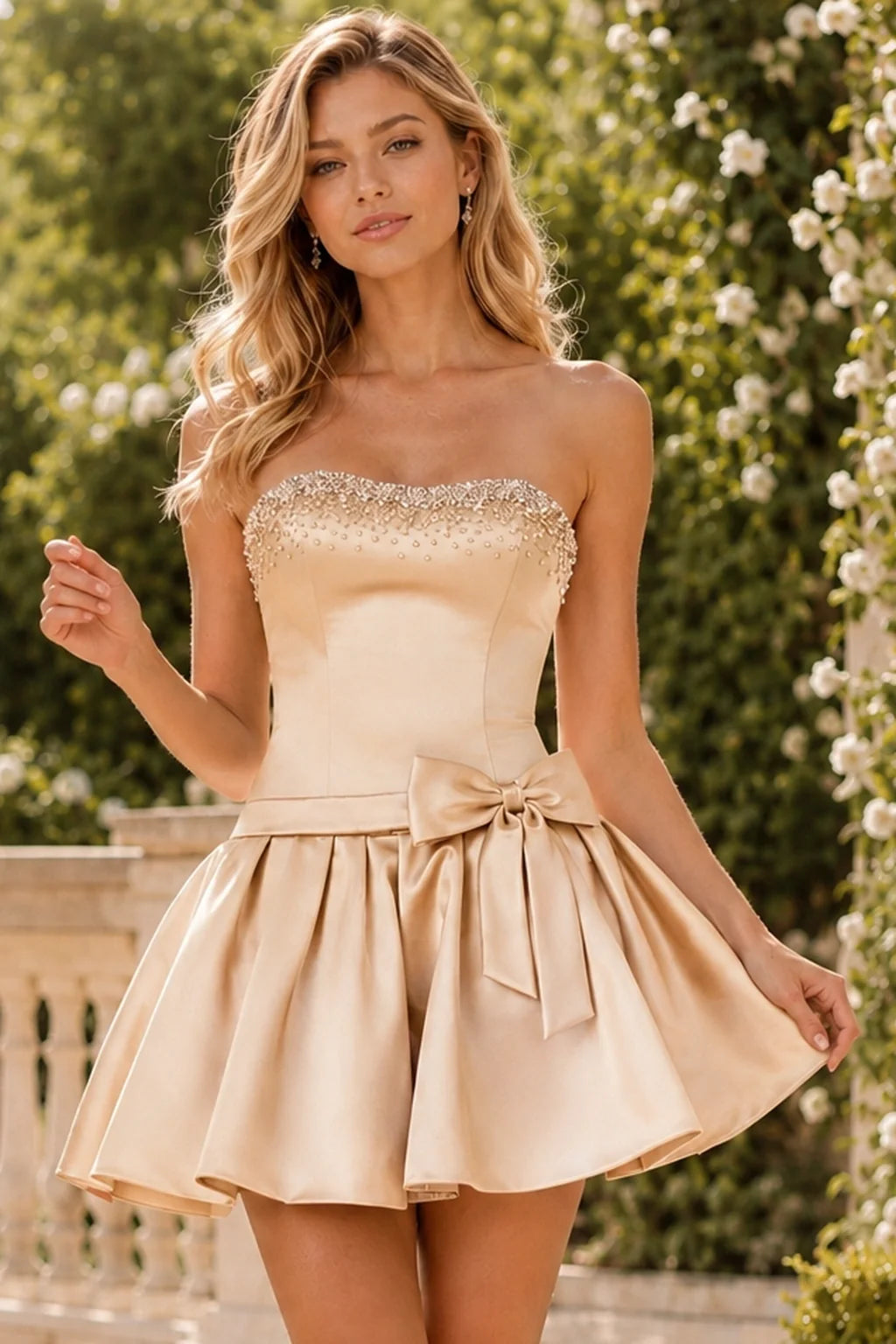 Strapless Corset Satin A-Line Homecoming Dress