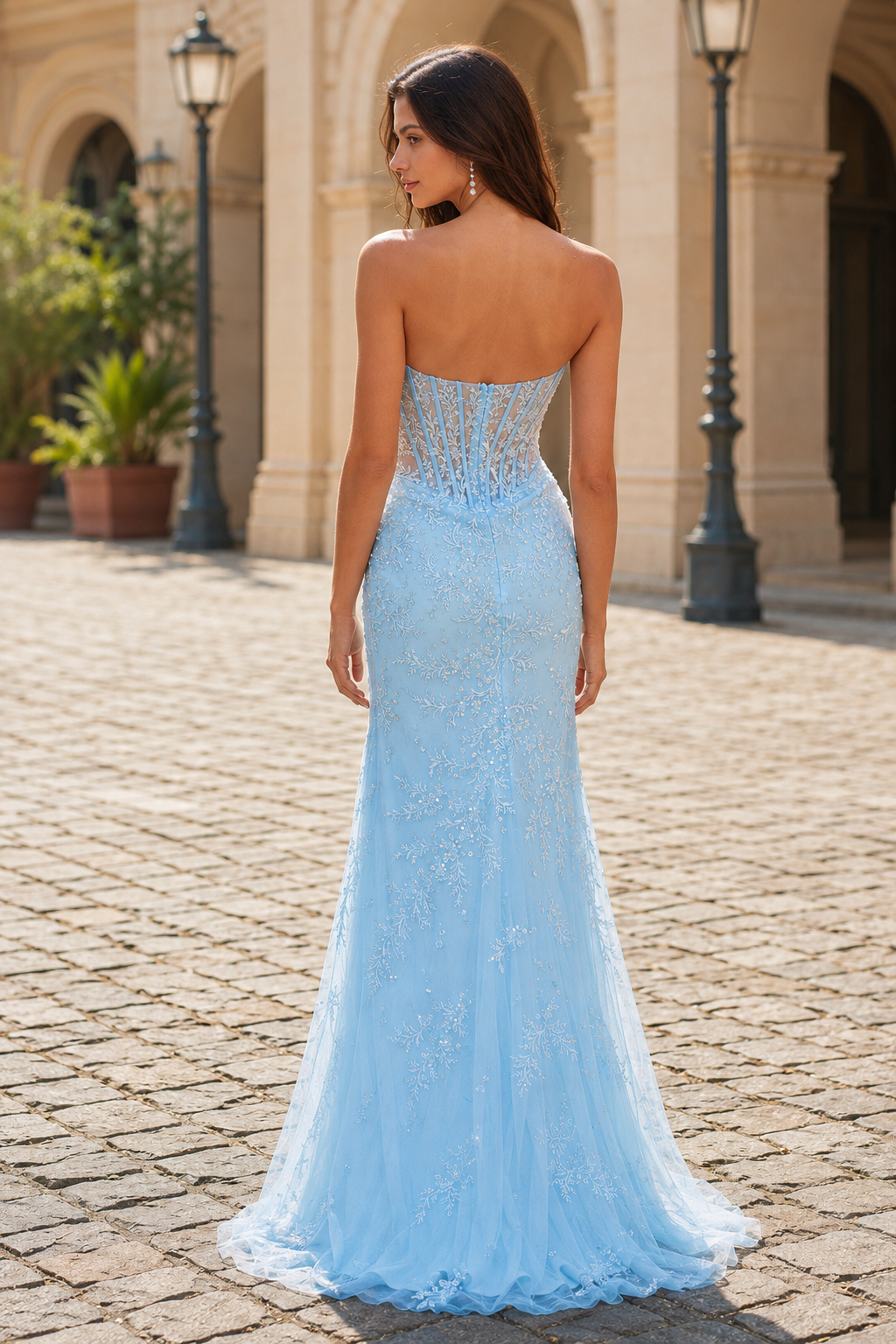 Amelie Strapless Sequin Mermaid Prom Dress with Slit
