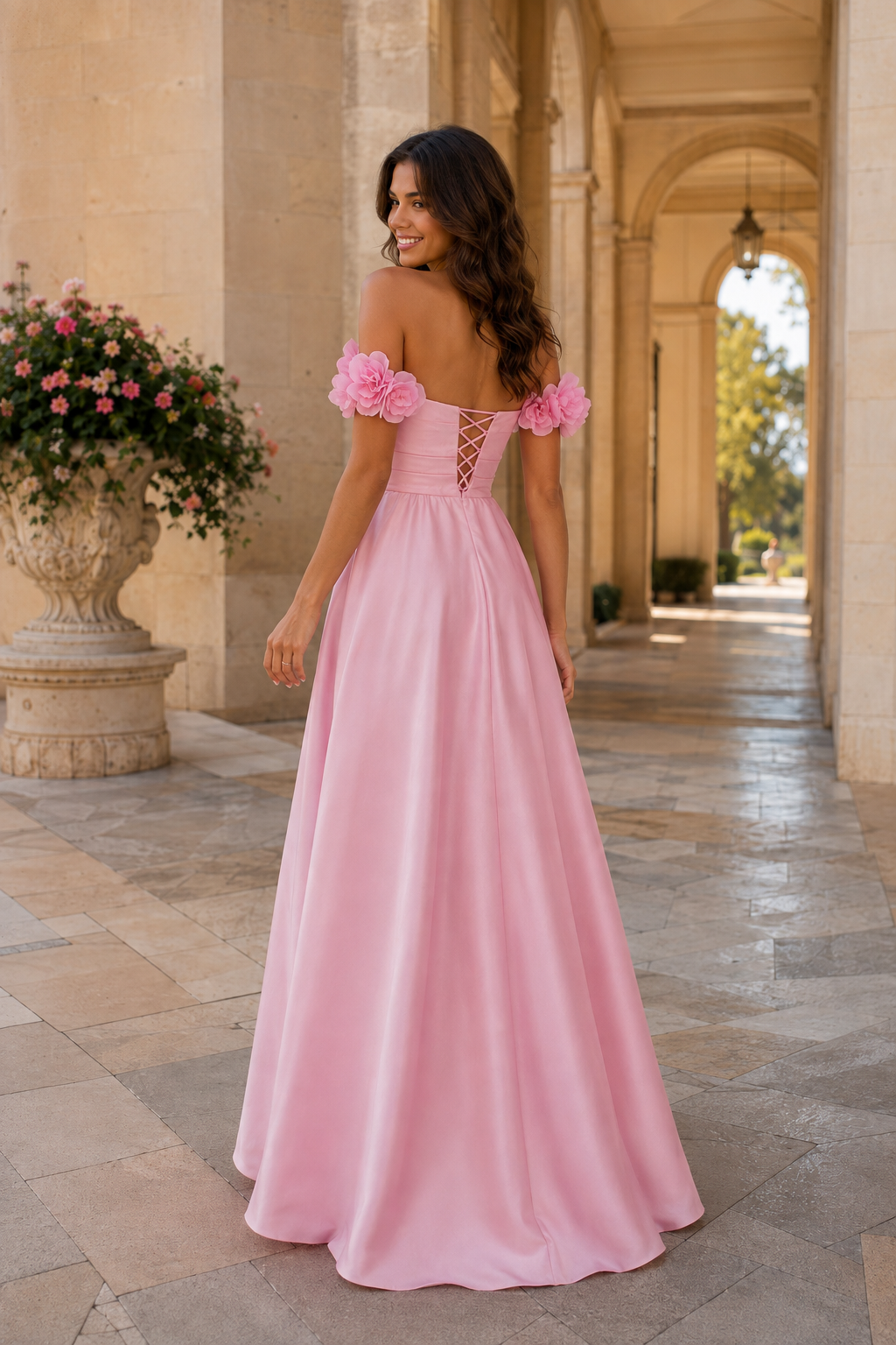 Annalise Off-the-Shoulder Floral A-Line Prom Dress