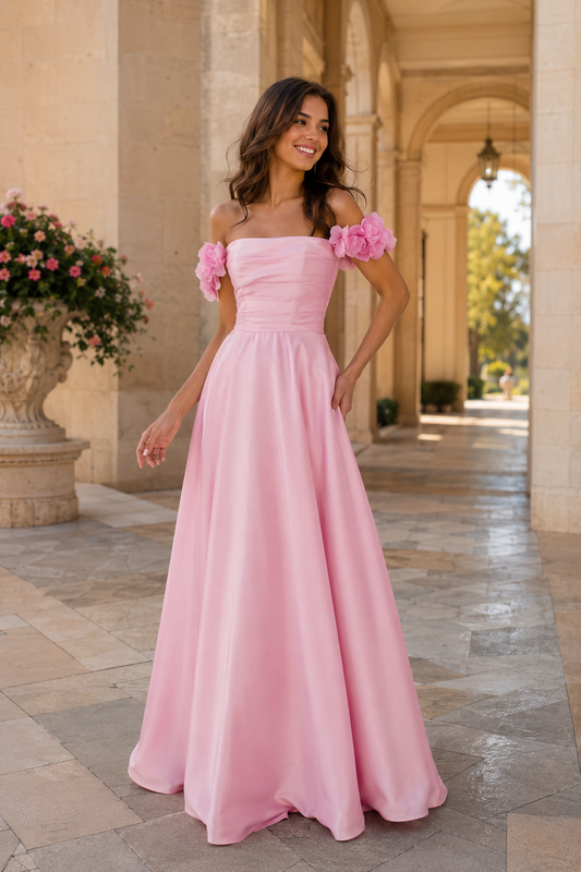 Annalise Off-the-Shoulder Floral A-Line Prom Dress