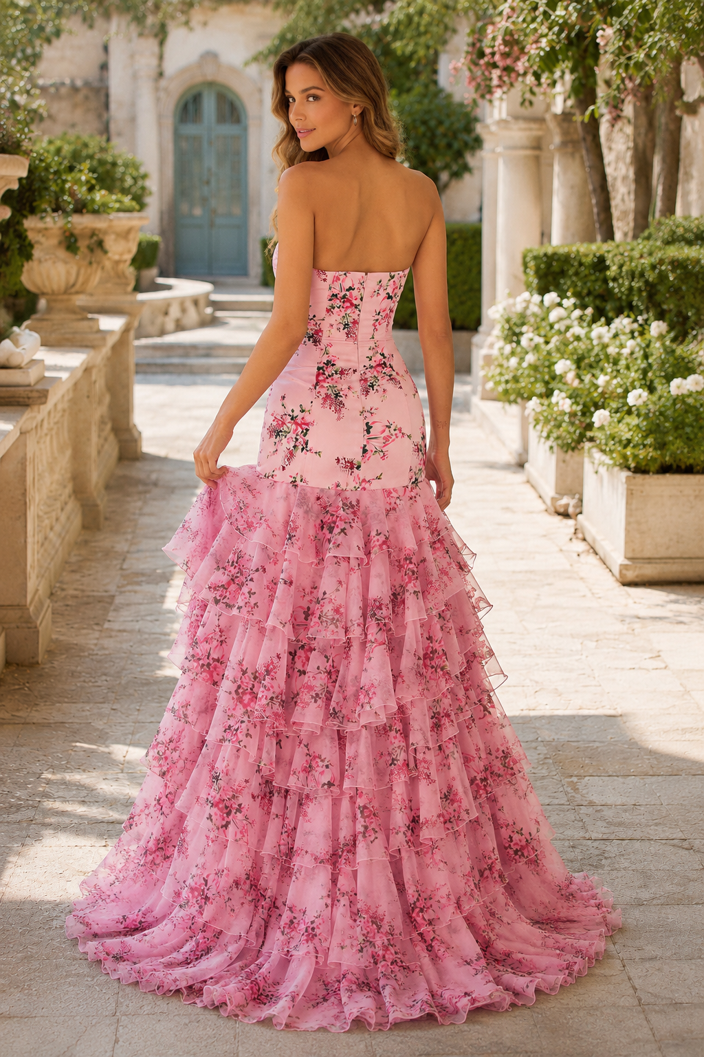 Bianca Strapless Ruffle Mermaid Prom Dress with Slit